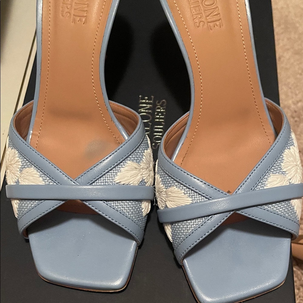 Malone Souliers Blue and White Heels